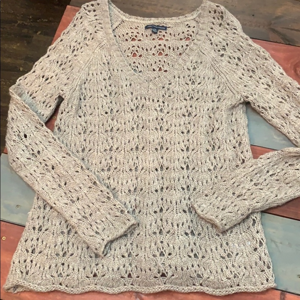 American Eagle Taupe V-Neck Sweater